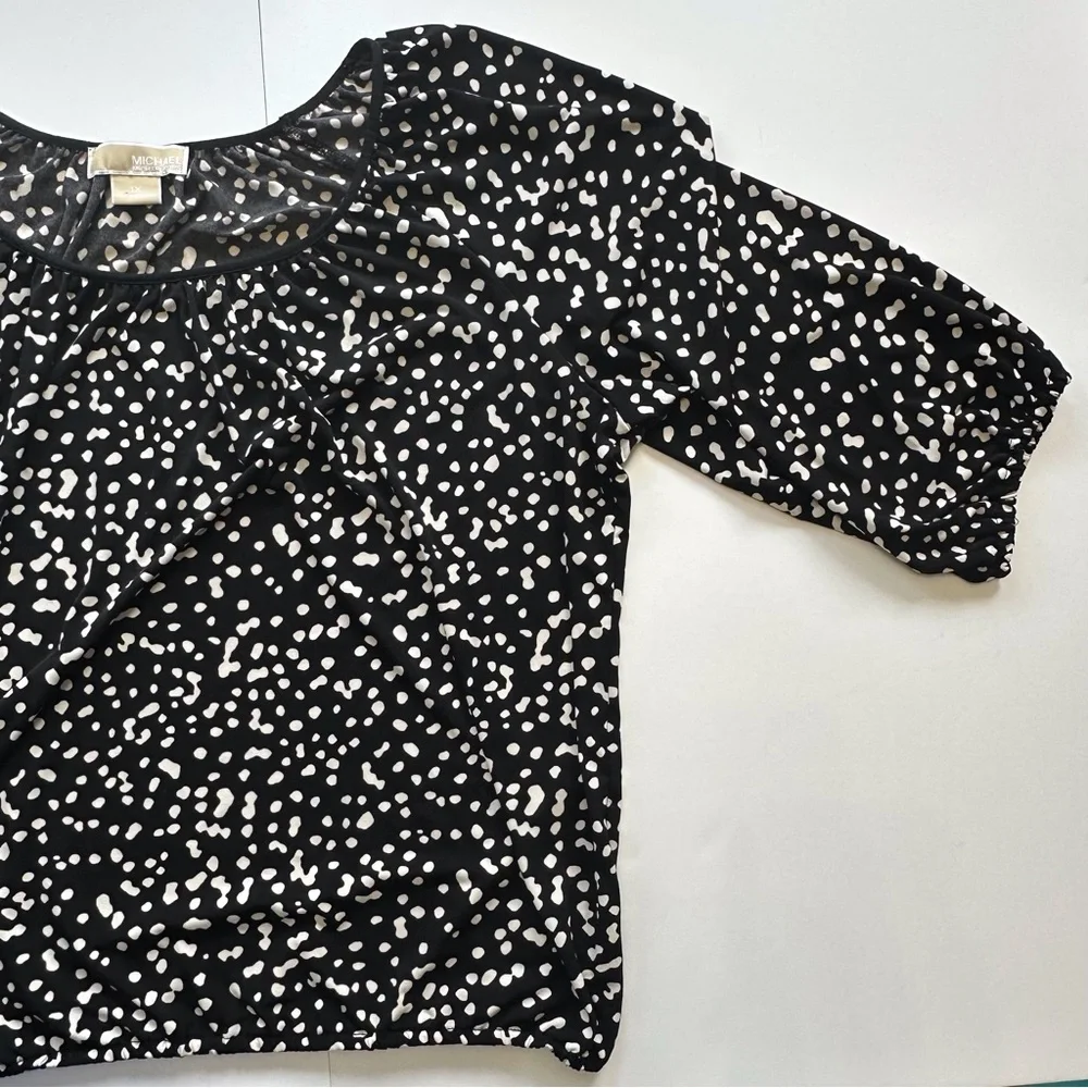 Michael‎ Kors 3/4 Sleeve Blouse Women’s 1x Black White Print Scoop Neck